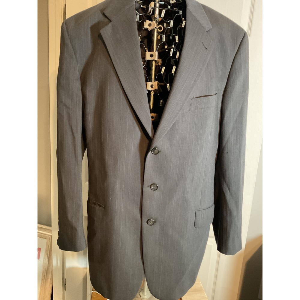 Joseph Abboud Mens 43 Long Blazer 100% Wool Pinstripe Gray 3-Button Sport‎ Coat